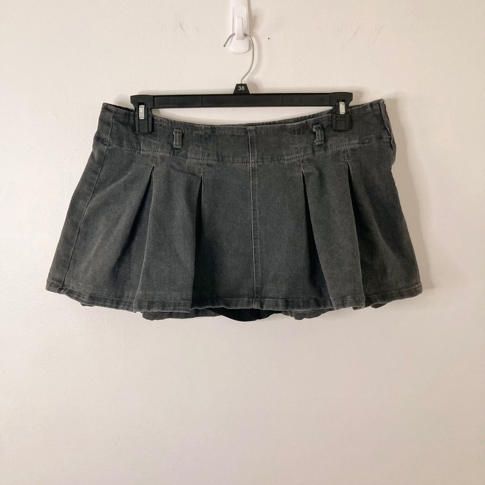 Y2K Pleated Denim Micro Mini Skirt Skort Gray Refuge XL Grunge Sleaze 90s